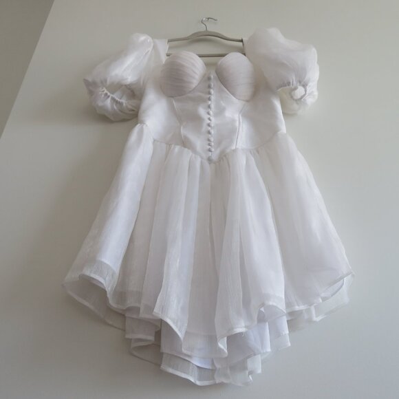 ADEIRLINA Here Comes The Sun White Puff Sleeve Bodice Dress Romantic Wedding - Picture 13 of 16